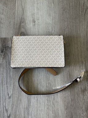 Michael Kors Monogram Signature Belt Bag in Vanilla/Gold-Tone